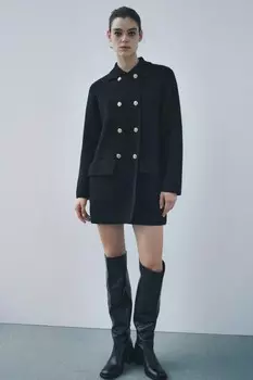 Вязаное пальто из 100% шерсти ZARA, черный