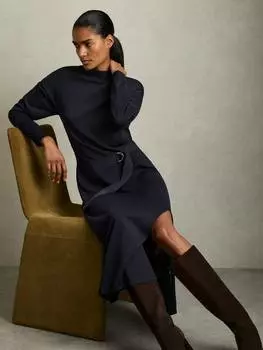 Вязаное платье алины с поясом Reiss, темно-синий