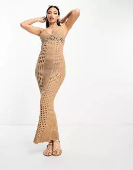 Вязаное платье Asos Design Tall Maxi, светло-коричневый