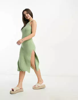 Вязаное платье цвета хаки с воротником-хомутом ASOS DESIGN Petite