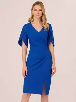 Вязаное платье длиной до колена с жемчужной отделкой из крепа Adrianna Papell, фиолетовый кобальт