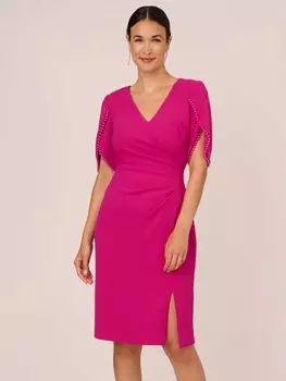 Вязаное платье длиной до колена с жемчужной отделкой из крепа Adrianna Papell, горячая орхидея