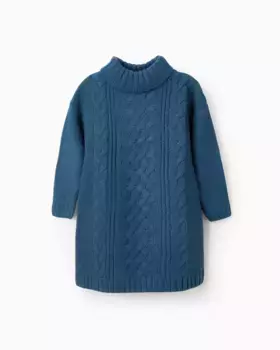 Вязаное платье для девочки с плетеными деталями Zippy, бирюзовый