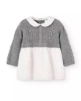 Вязаное платье для девочки с юбкой в горошек Boboli, темно-серый