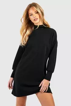 Вязаное платье-джемпер с высоким воротником и высоким воротником boohoo, черный