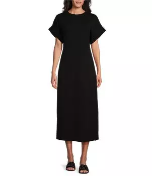 Вязаное платье-футболка миди с круглым вырезом и короткими рукавами Le' AL.X, черный