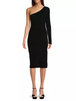 Вязаное платье-футляр миди на одно плечо Area Stars, черный