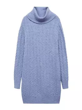 Вязаное платье MANGO Knitted dress Trenzi, светло-синий