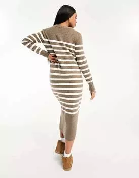 Вязаное платье макси с длинными рукавами Vero Moda в коричневую полоску