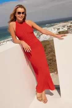 Вязаное платье макси с пуантами Lipsy, розовый