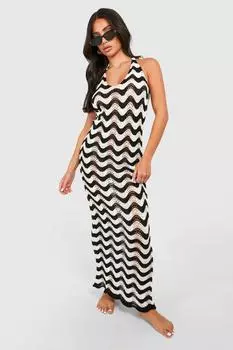 Вязаное платье макси с вырезом через шею Petite boohoo, экрю
