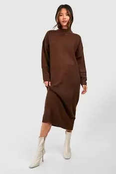 Вязаное платье мидакси с высоким воротником boohoo, коричневый