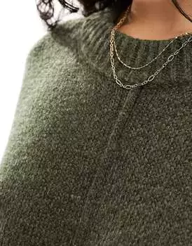 Вязаное платье миди оверсайз с круглым вырезом и швом цвета хаки ASOS