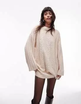 Вязаное платье мини цвета слоновой кости с круглым вырезом и косой NA Topshop