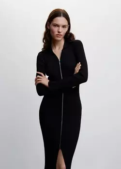 Вязаное платье на молнии MANGO, черный