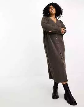 Вязаное платье на пуговицах светло-коричневого цвета Yours