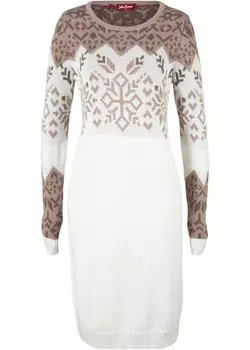 Вязаное платье норвежским узором John Baner Jeanswear, бежевый