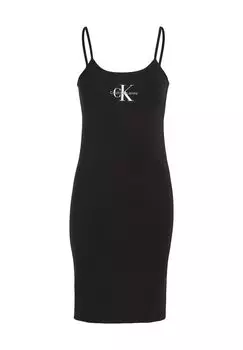 Вязаное платье Платье без рукавов с вышивкой логотипа для женщин Calvin Klein Jeans, цвет Beh Black