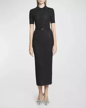 Вязаное платье-поло миди с короткими рукавами и поясом Voyou 4G Givenchy, цвет Black