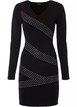 Вязаное платье с аппликациями из стразов Bodyflirt, черный