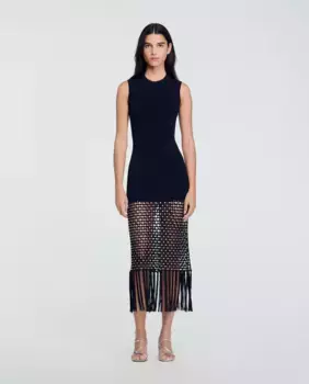Вязаное платье с бахромой Sandro, черный
