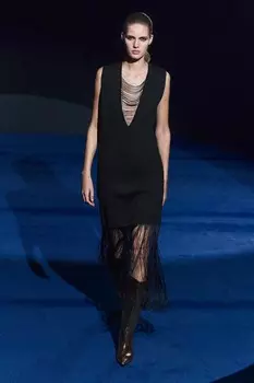 Вязаное платье с бахромой ZARA, черный