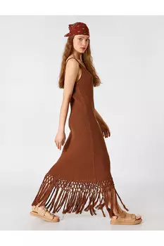 Вязаное платье с бретелями макси Koton, коричневый