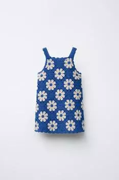 Вязаное платье с цветочным узором крючком ZARA, цвет Electric blue