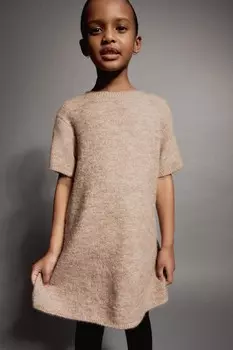 Вязаное платье с коротким рукавом ZARA, песочный