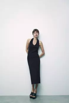 Вязаное платье с открытой спиной и аппликациями в виде сердца ZARA, черный