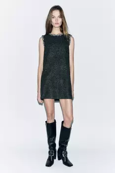 Вязаное платье с пайетками ZARA, темно-серый