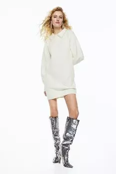Вязаное платье с воротником H&amp;M, белый