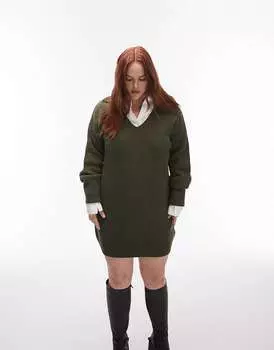 Вязаное платье с воротником-стойкой Topshop Curve цвета хаки