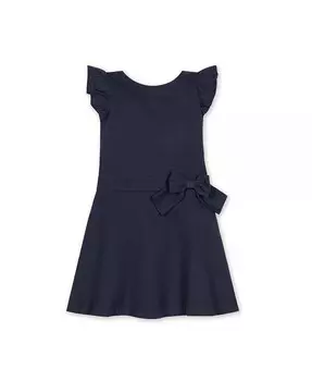 Вязаное платье с заниженной талией для маленьких девочек из органического хлопка с развевающимися рукавами Hope & Henry, синий