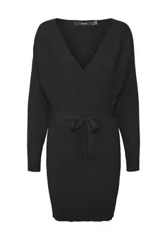 Вязаное платье с запахом и поясом для женщин VERO MODA, черный