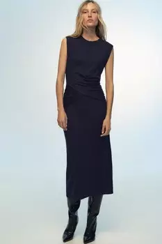 Вязаное платье с запахом ZARA, темно-синий