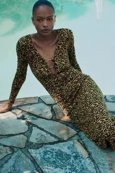 Вязаное платье с животным принтом ZARA, цвет leopard