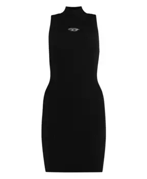 Вязаное платье водолазка с металлической деталью Diesel, черный