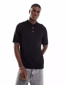 Вязаное поло Jack & Jones черного цвета