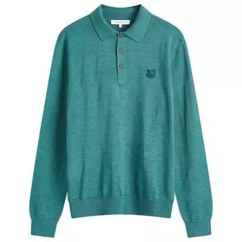 Вязаное поло с нашивкой в виде головы лисы от Maison kitsune Maison Kitsun, зеленый
