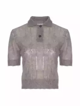 Вязаное поло с пайеткми Brunello Cucinelli, серый