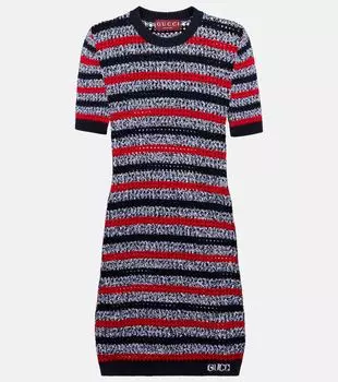 Вязаное полосатое мини-платье из хлопковой смеси Gucci, Navy/Red/White