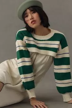 Вязаное полосатое плечо Maeve, зеленый