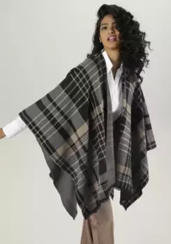 Вязаное пончо Aniston SELECTED с клетчатым узором и бахромой - НОВАЯ КОЛЛЕКЦИЯ, коричневый