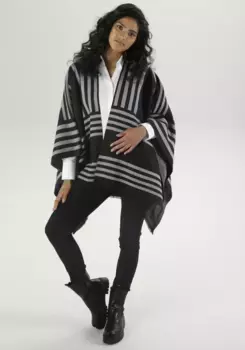 Вязаное пончо-кейп с бахромой Aniston SELECTED – НОВАЯ КОЛЛЕКЦИЯ, серый