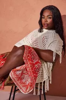 Вязаное пончо Pointelle Yours, бежевый