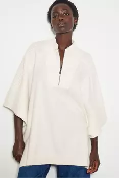 Вязаное пончо с застежкой молнией на половину длины Monsoon, бежевый