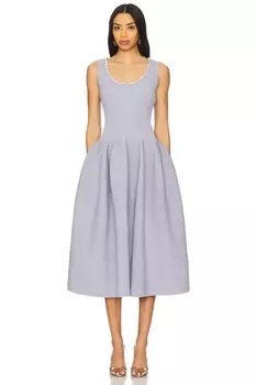 Вязаное рубчатое платье миди с диамантами Self-Portrait, blue