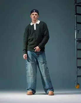 Вязаное свободное текстурированное поло регби зеленого цвета - DGREEN ASOS DESIGN