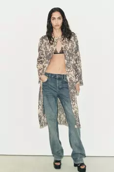 Вязаное жаккардовое пальто ZARA, золотой